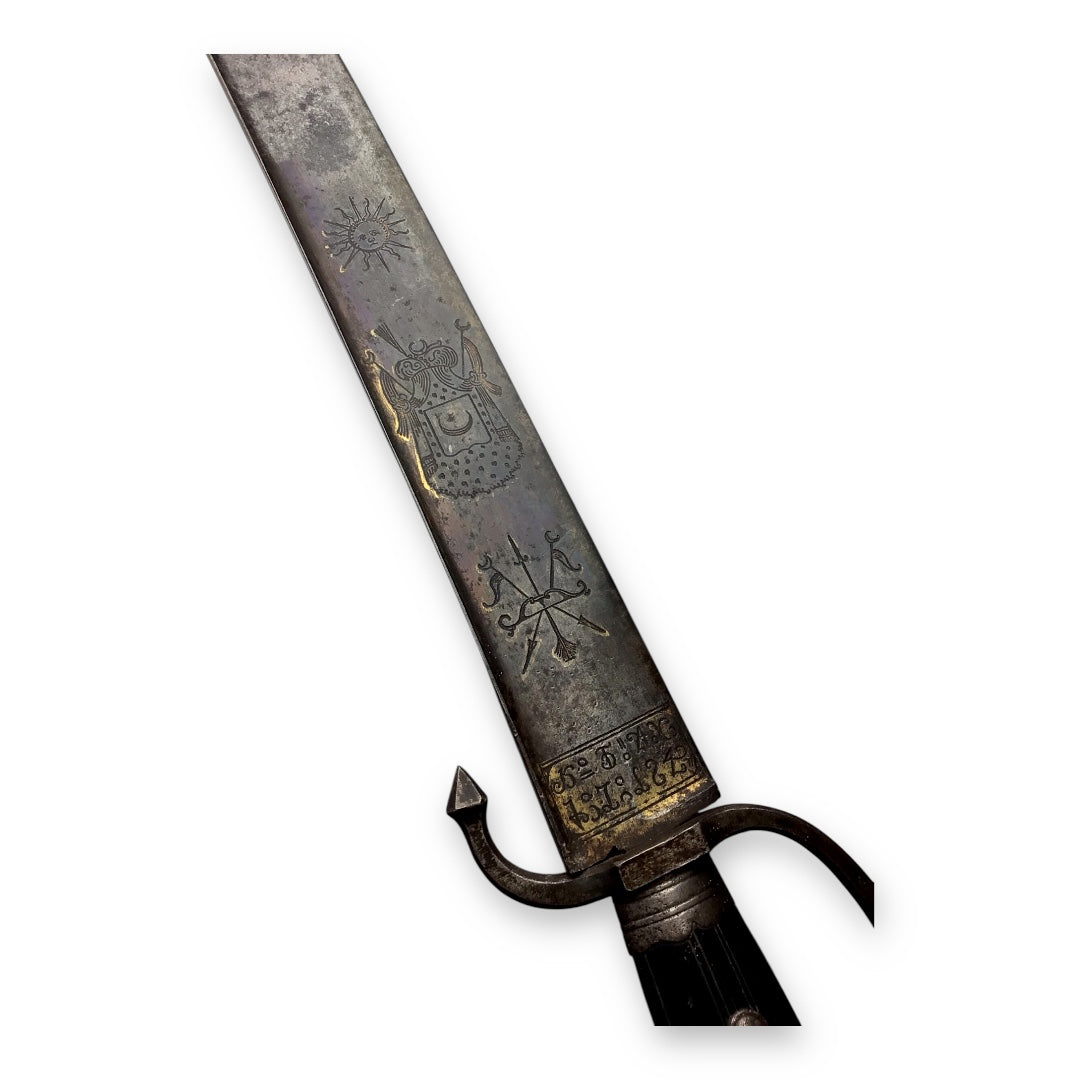 Revolutionary War Lafayette Massive 18thC French Cuttoe Hunting Sword Blued & Gilt Blade
