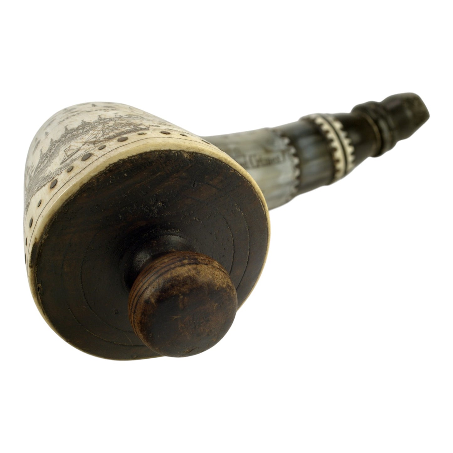 Revolutionary War Period Carved Scrimshaw Powder Horn