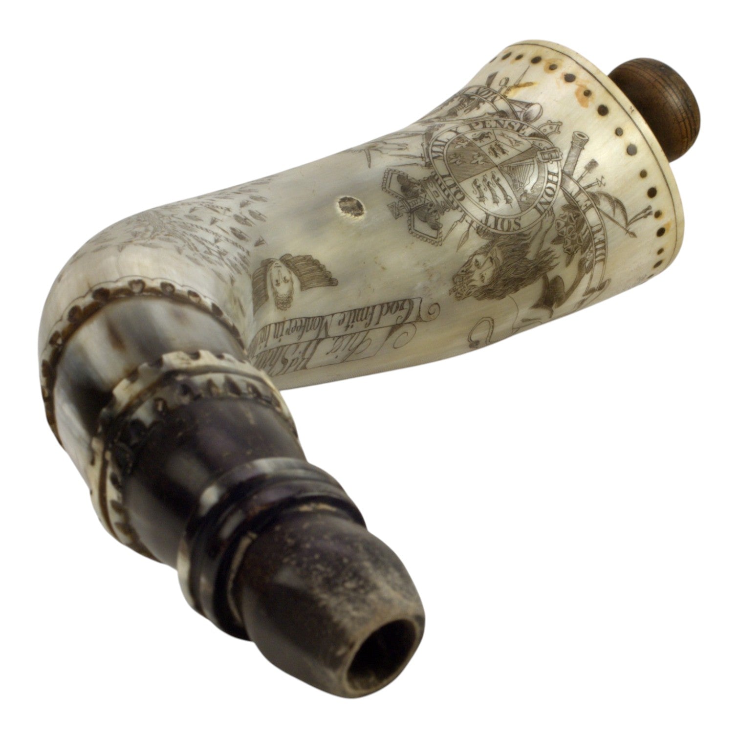 Revolutionary War Period Carved Scrimshaw Powder Horn