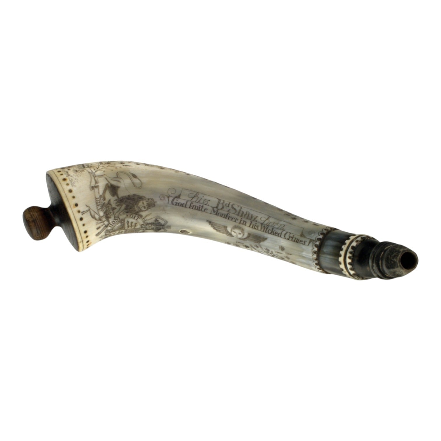 Revolutionary War Period Carved Scrimshaw Powder Horn
