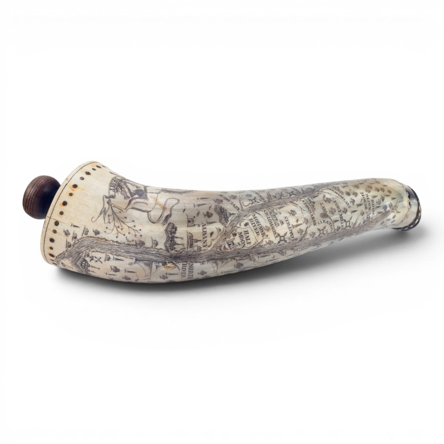 Revolutionary War Period Carved Scrimshaw Powder Horn