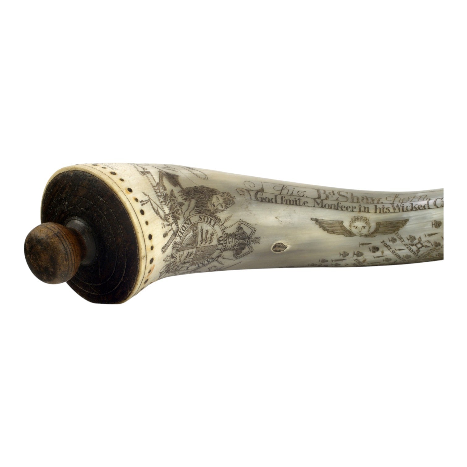 Revolutionary War Period Carved Scrimshaw Powder Horn
