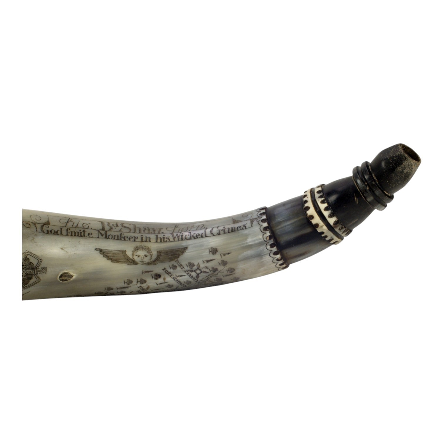 Revolutionary War Period Carved Scrimshaw Powder Horn
