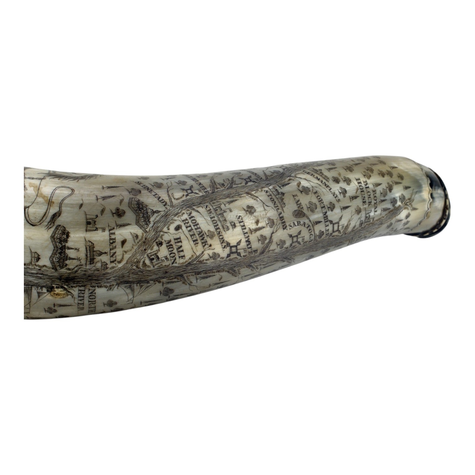 Revolutionary War Period Carved Scrimshaw Powder Horn
