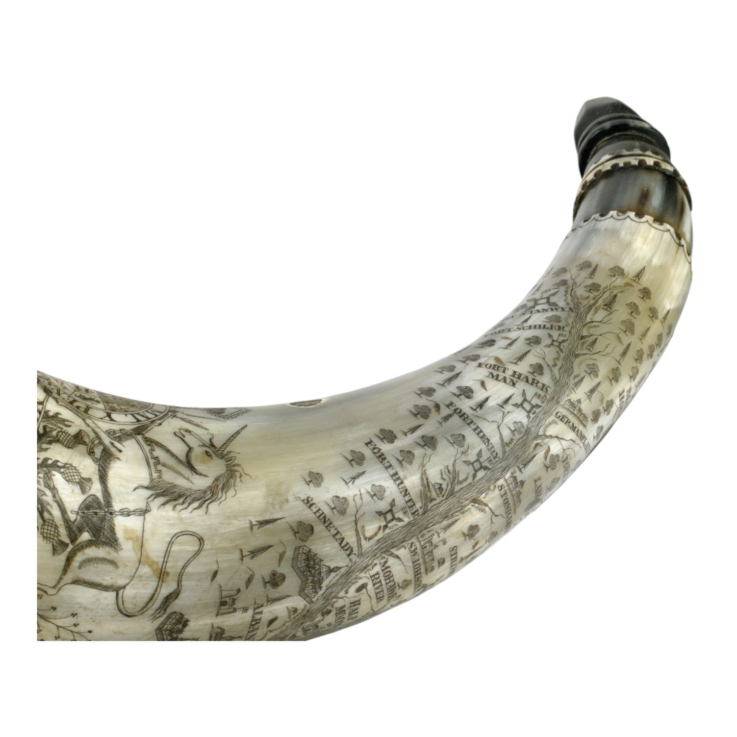 Revolutionary War Period Carved Scrimshaw Powder Horn