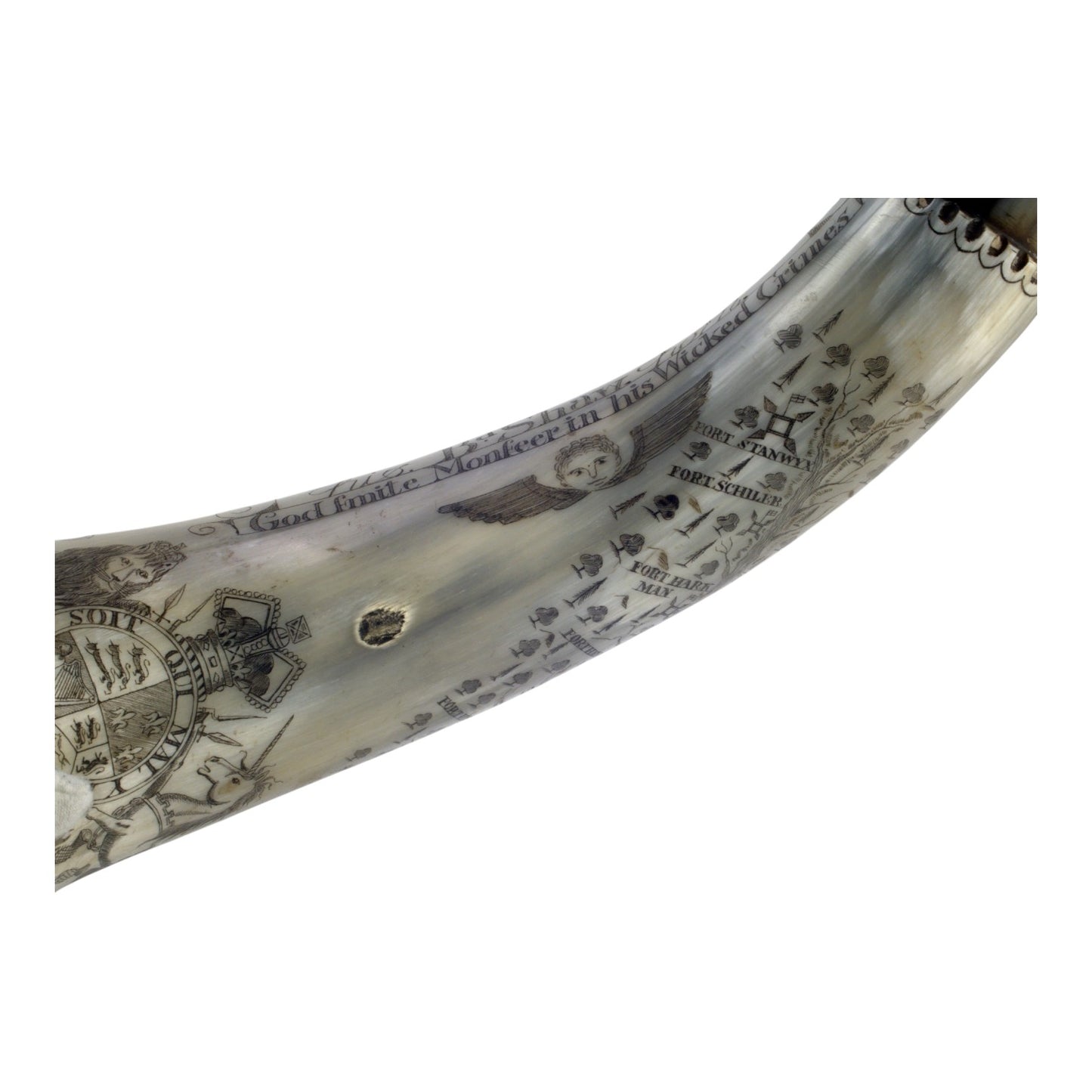 Revolutionary War Period Carved Scrimshaw Powder Horn