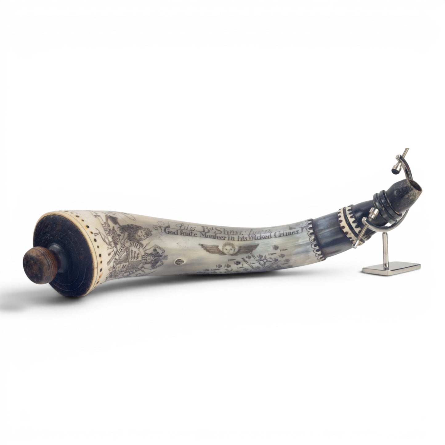 Revolutionary War Period Carved Scrimshaw Powder Horn