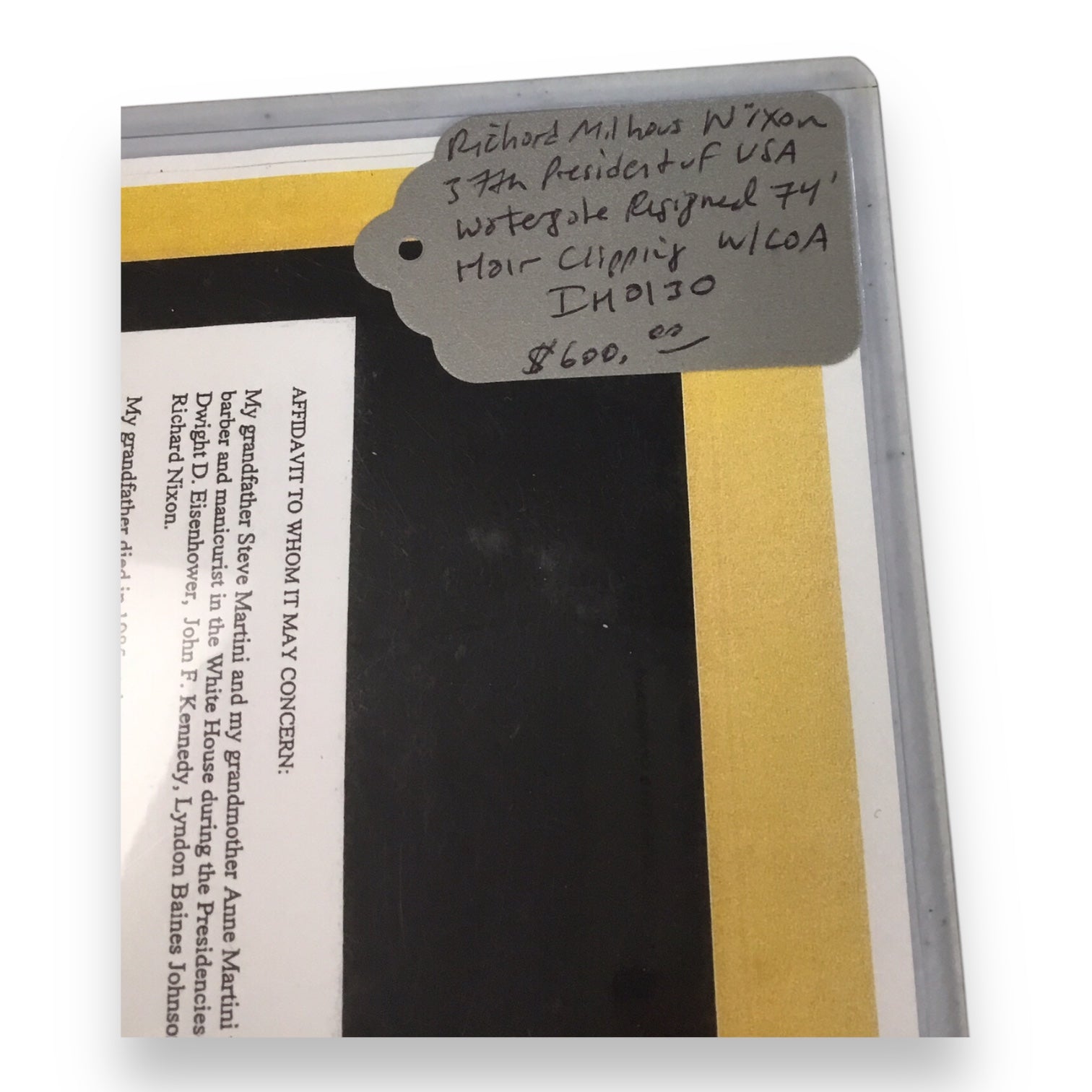Richard Nixon Hair Clipping with Certificate of Authenticity