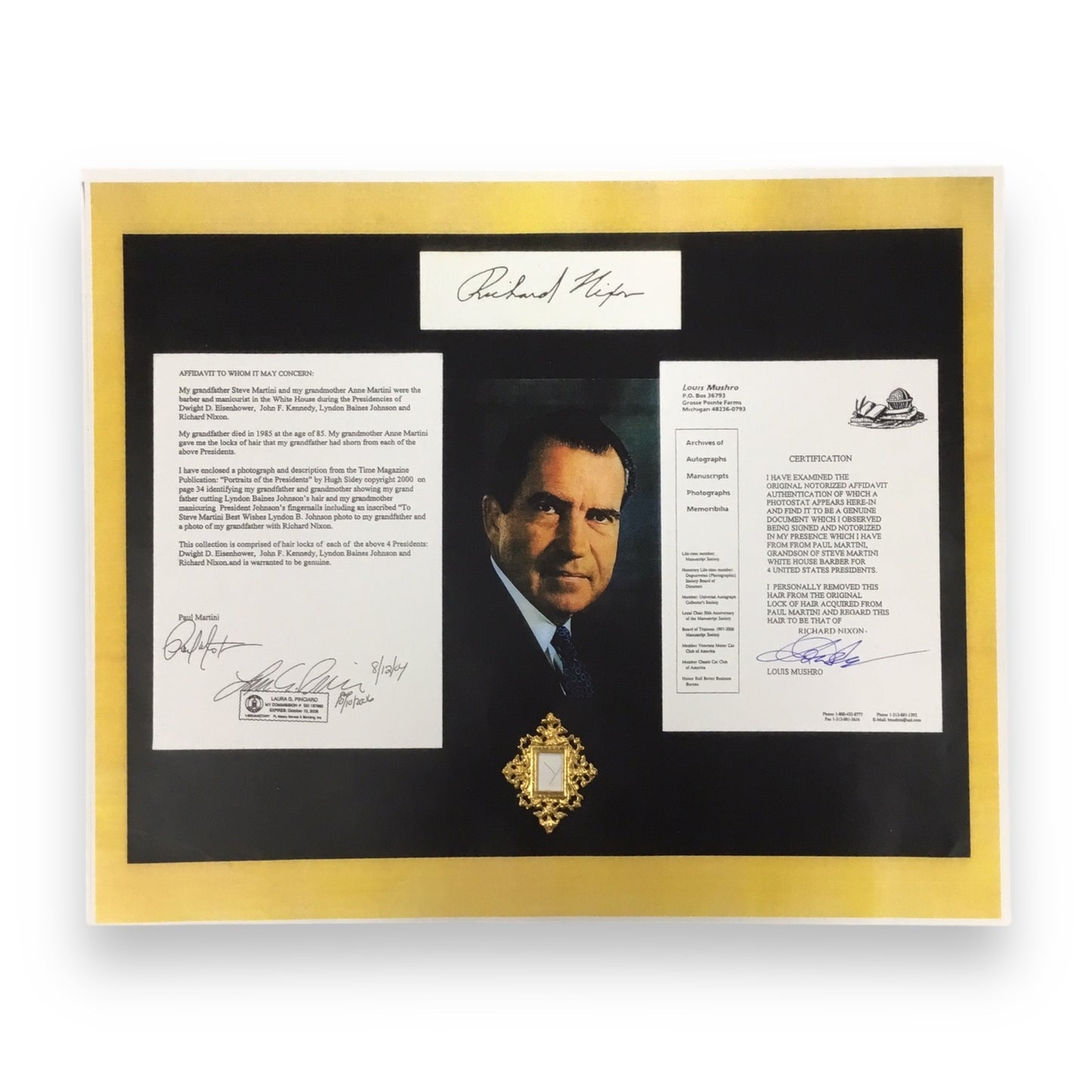 Richard Nixon Hair Clipping with Certificate of Authenticity