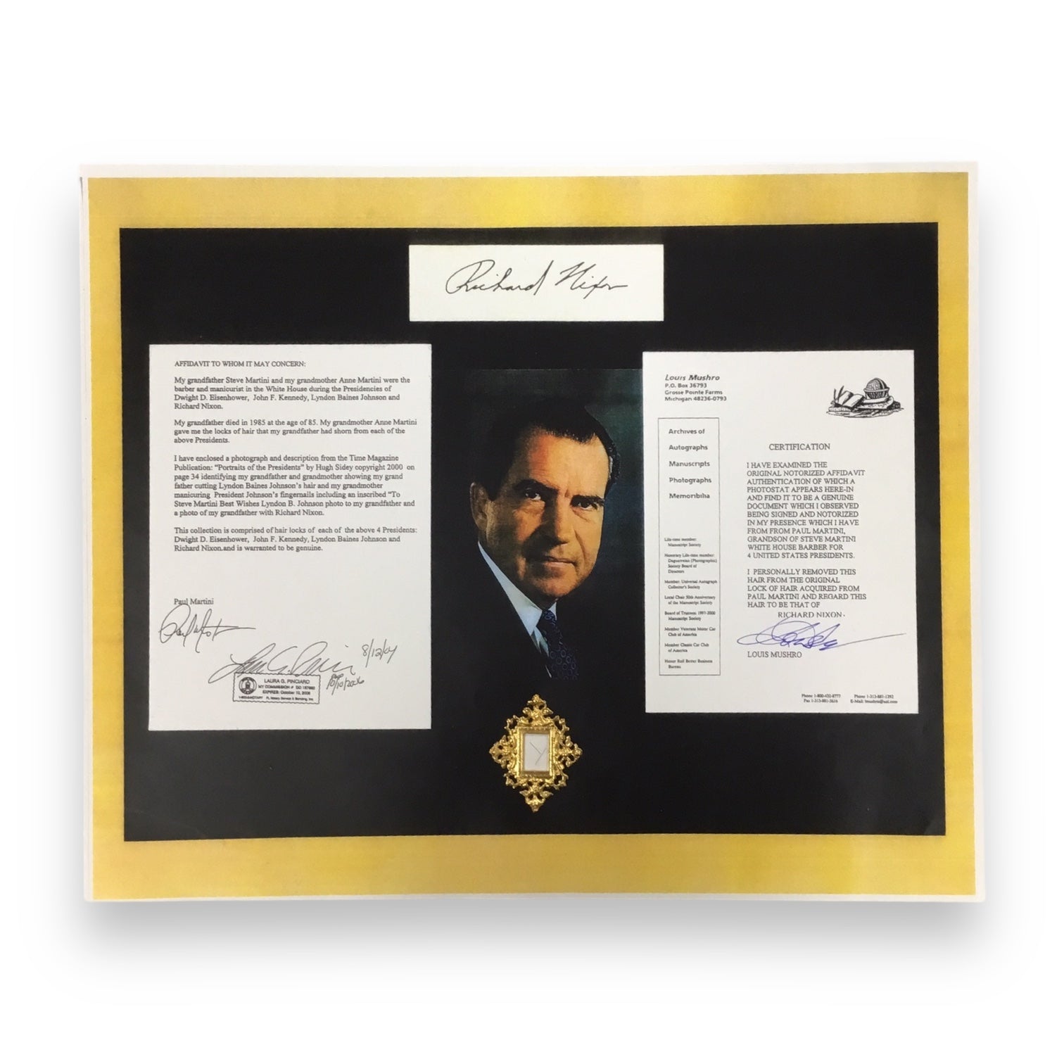 Richard Nixon Hair Clipping with Certificate of Authenticity