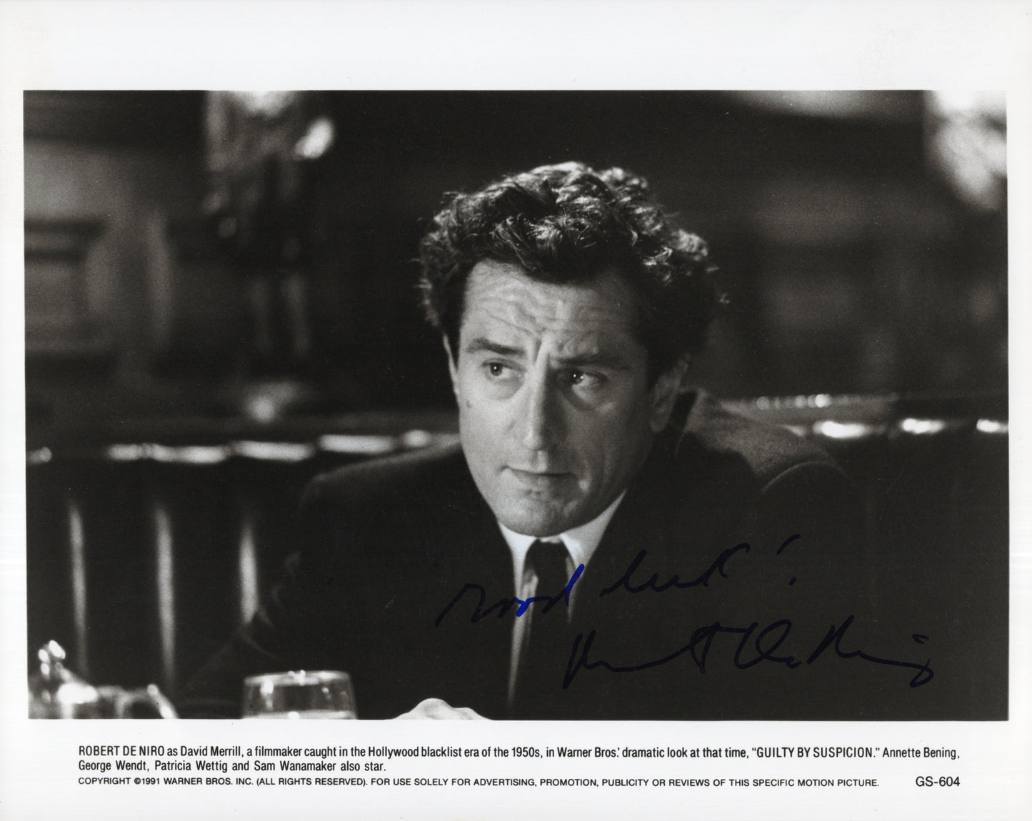 Robert De Niro Signed Photo 8x10 in Guilty by Suspicion JSA Letter Certified