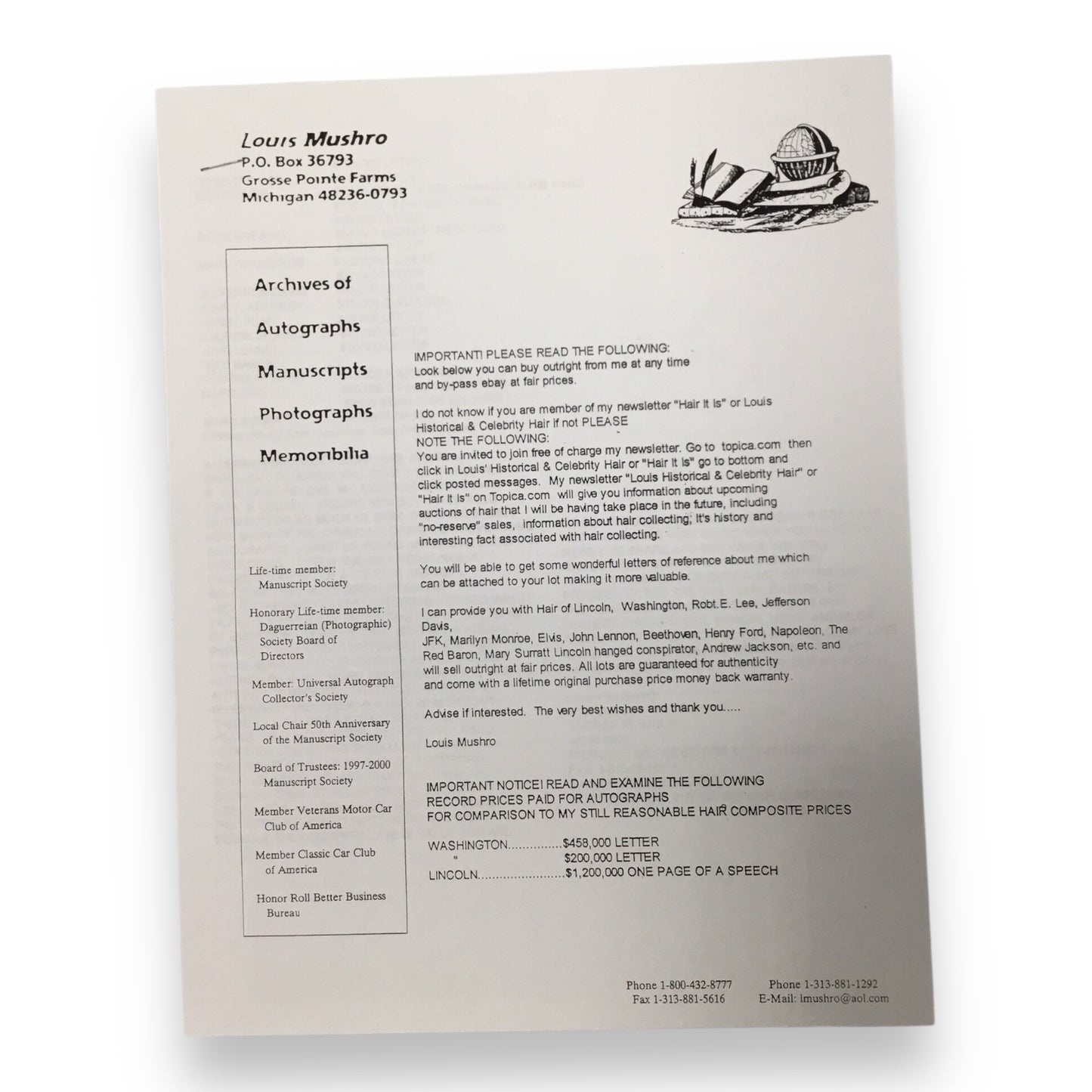 Robert E. Lee Hair Clipping with Certificate of Authenticity & Documentation