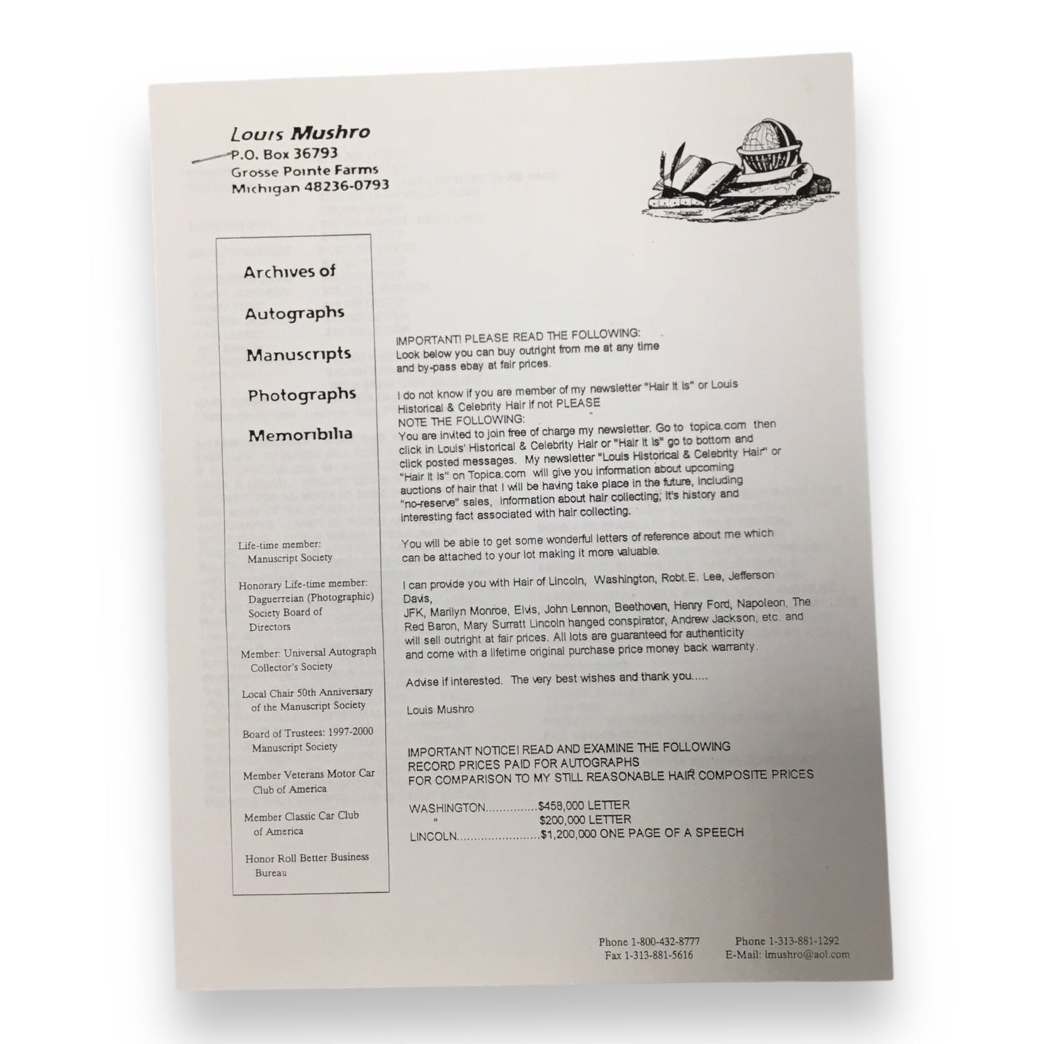 Robert E. Lee Hair Clipping with Certificate of Authenticity & Documentation