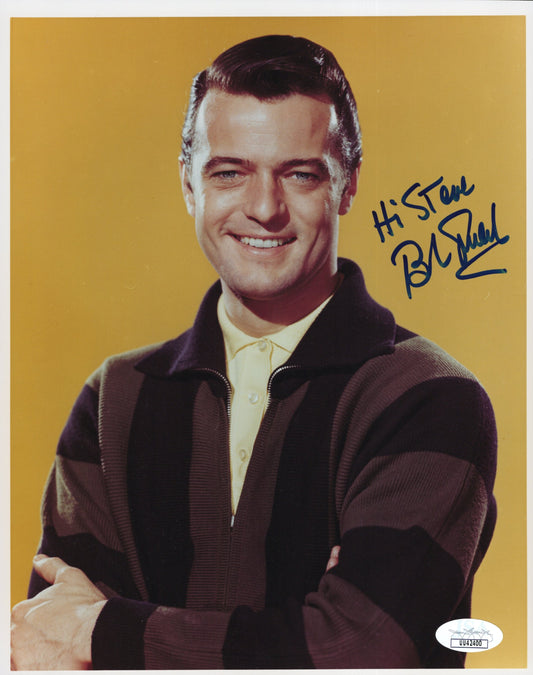 Robert Goulet Signed Photo 8x10 Personalized "Hi Steve", Robert Goulet Autograph in Black and Brown Sweater, Rare Early Photo, JSA and PSA Letter Double Certified Authentic UU42400