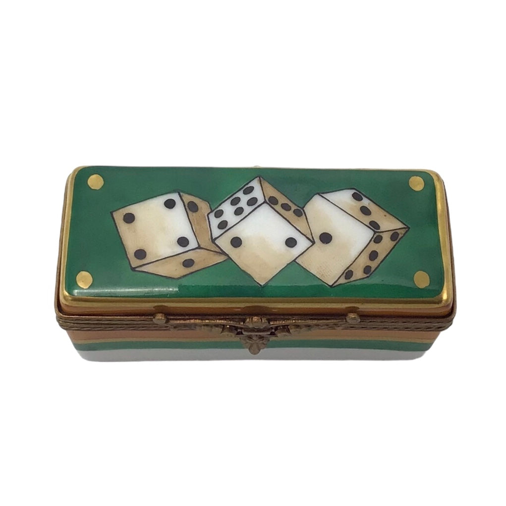 Rochard Limoges Quatre Vingt Et Un French Dice Game Trinket Box 421 with Three Dice