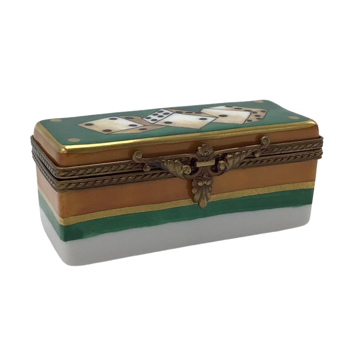 Rochard Limoges Quatre Vingt Et Un French Dice Game Trinket Box 421 with Three Dice