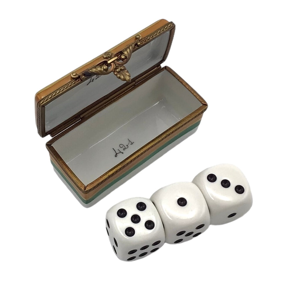 Rochard Limoges Quatre Vingt Et Un French Dice Game Trinket Box 421 with Three Dice