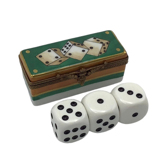 Rochard Limoges Quatre Vingt Et Un French Dice Game Trinket Box 421 with Three Dice