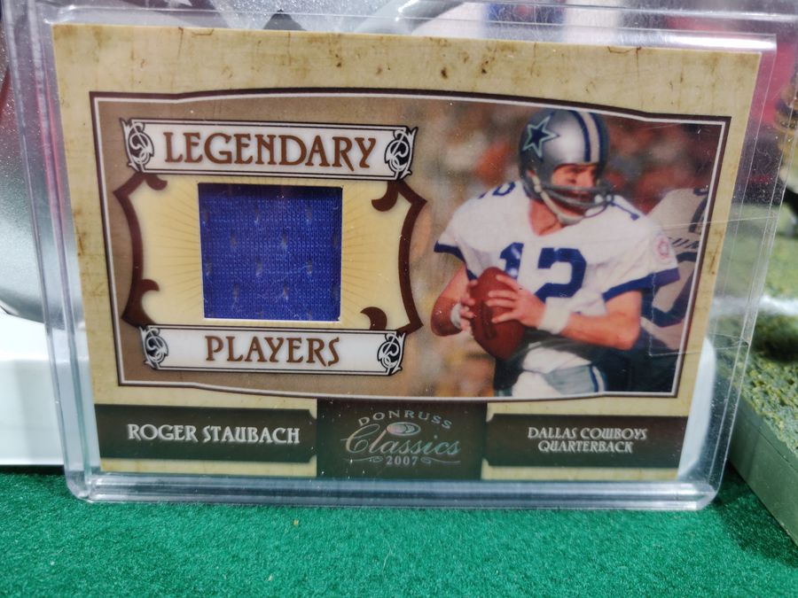 Roger Staubach Cowboys Autographed Mini Helmet Shadowbox w/ Jersey Card + Figure