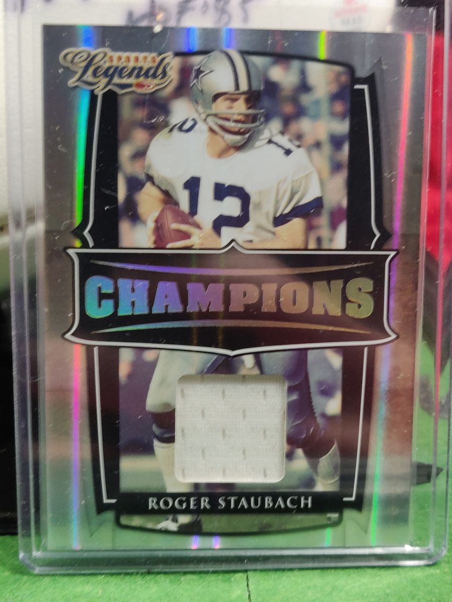 Roger Staubach Dallas Cowboys Autographed Football Shadowbox with Card + Figure
