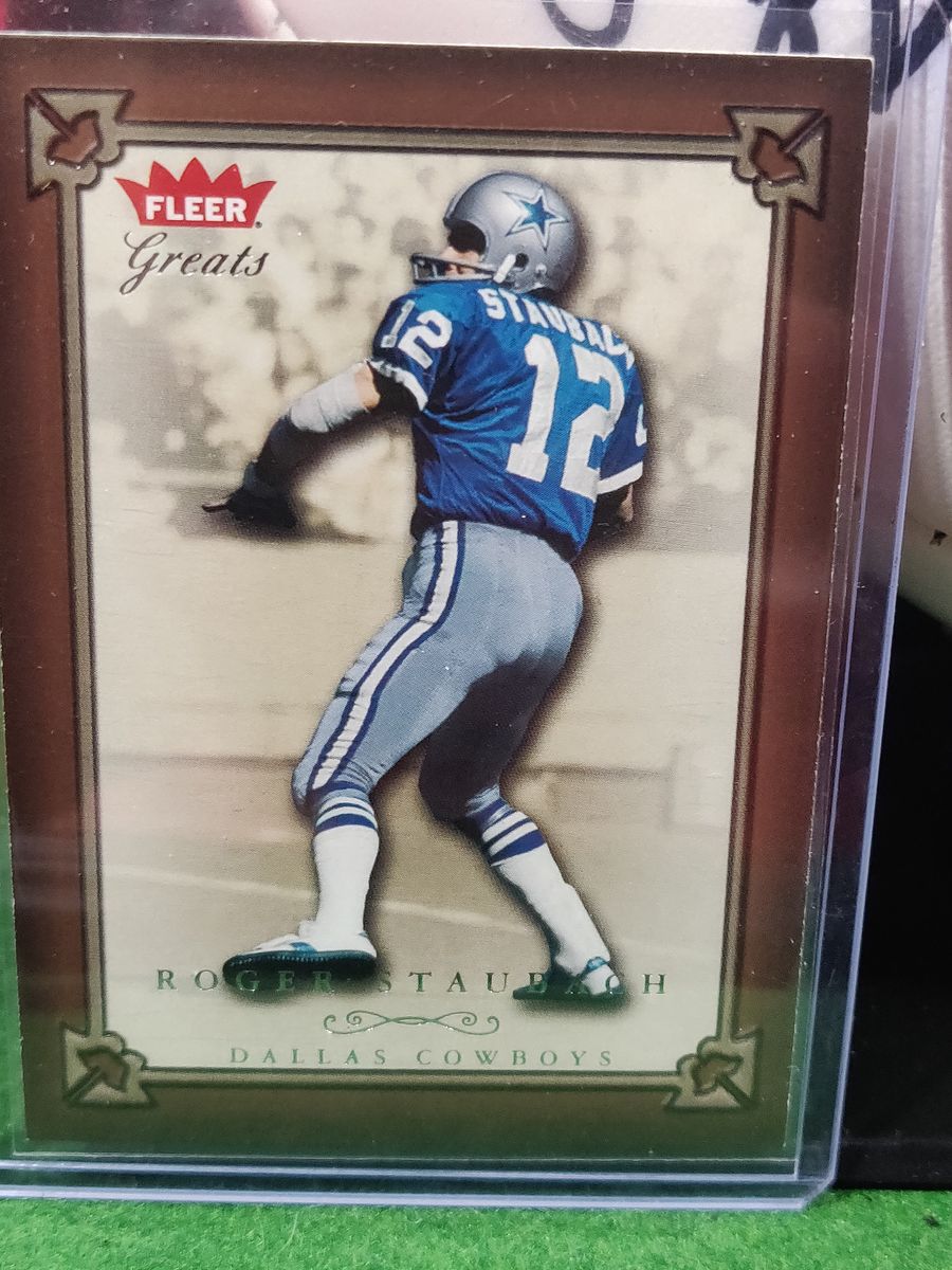 Roger Staubach Dallas Cowboys Autographed Football Shadowbox with Card & Figure