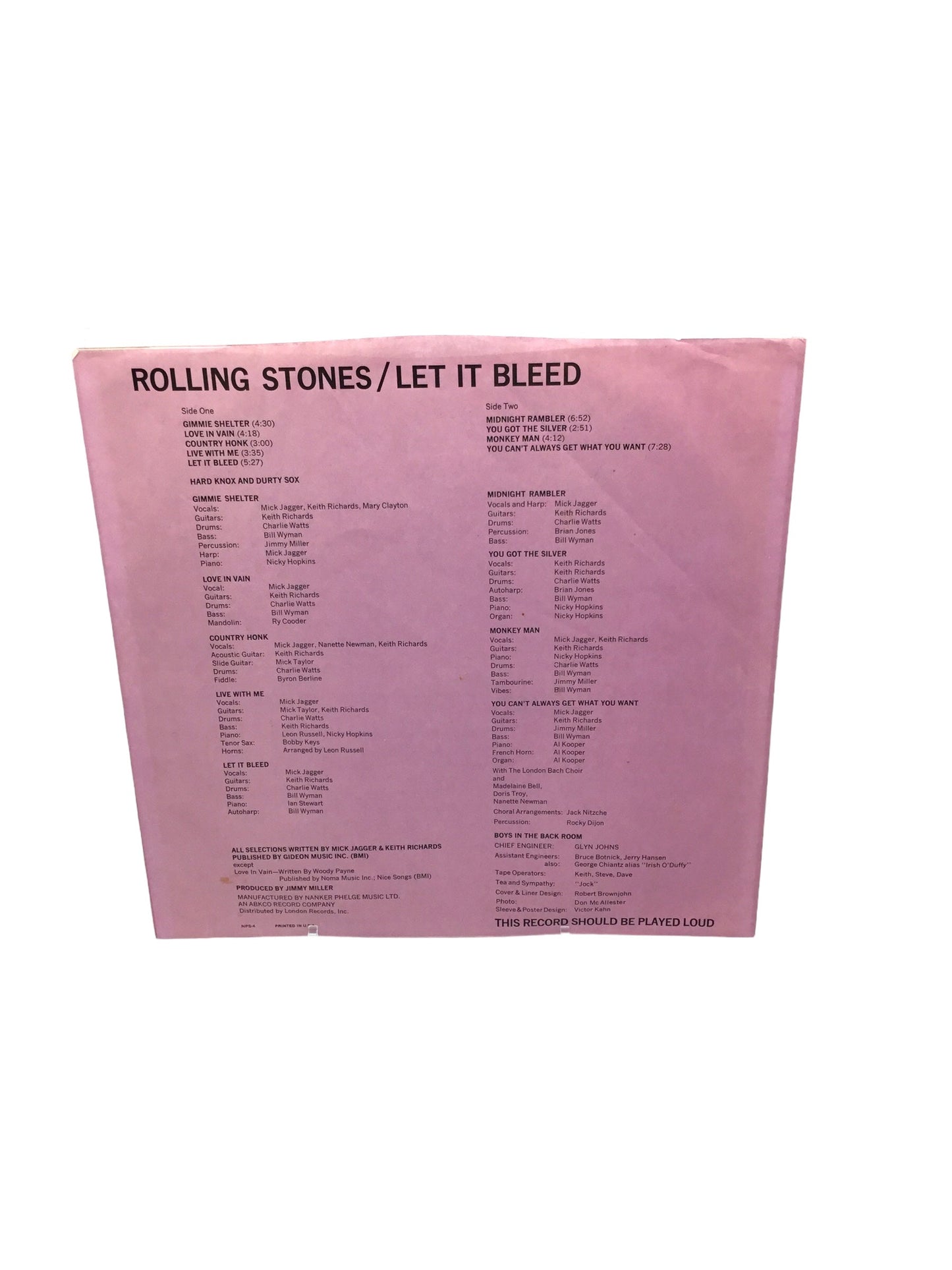 Rolling Stones LET IT BLEED Vinyl by London Records NPS-4 w/Orig Inner Sleeve