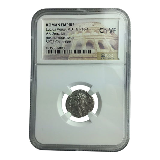 Roman Silver Coin of Lucius Verus AD 161-169 AR Denarius NGC VF - SPQR Collection