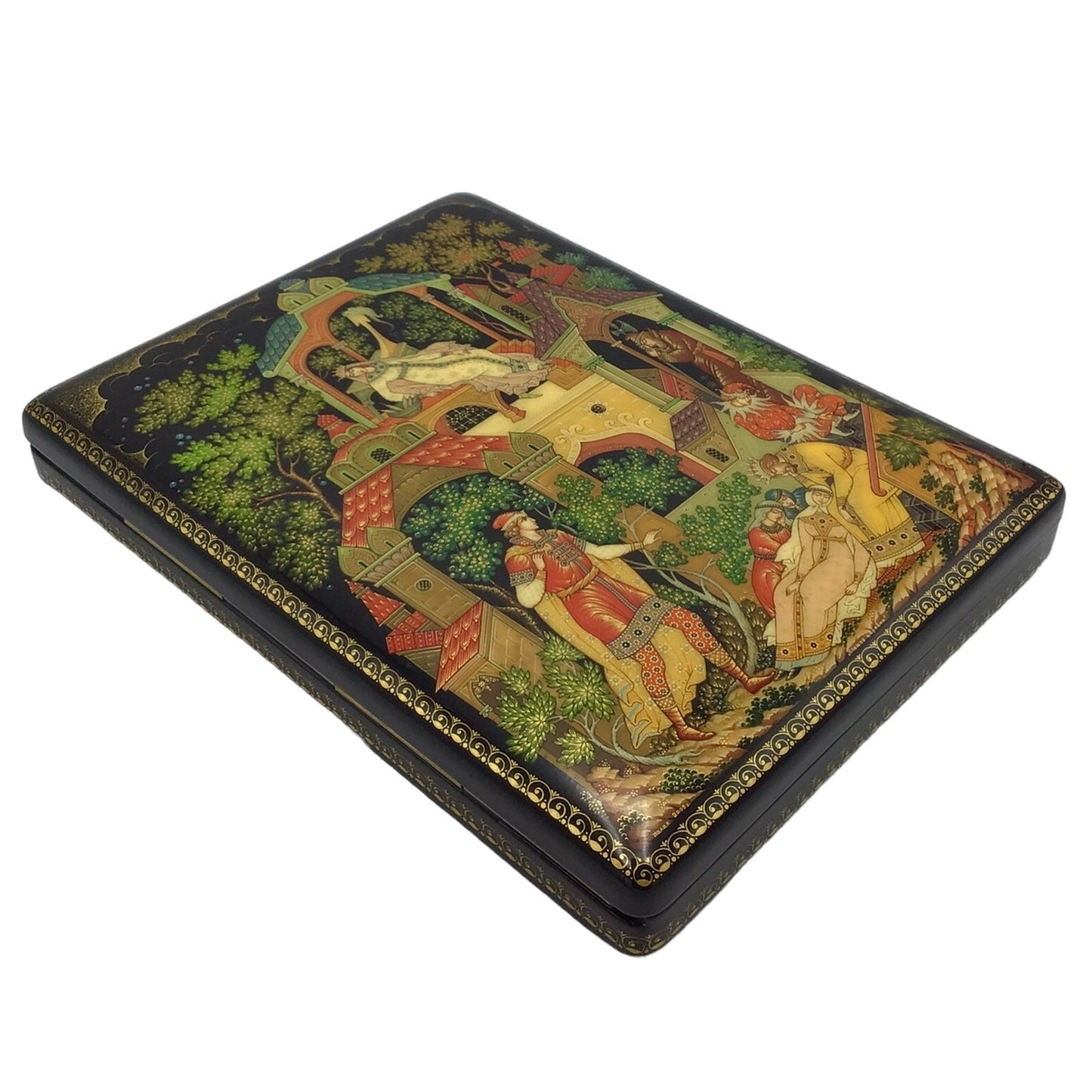 Russian Lacquered and Painted Papier-Mache Box - The Tale of the Dead Princess and the Seven Knights - Stolyarova