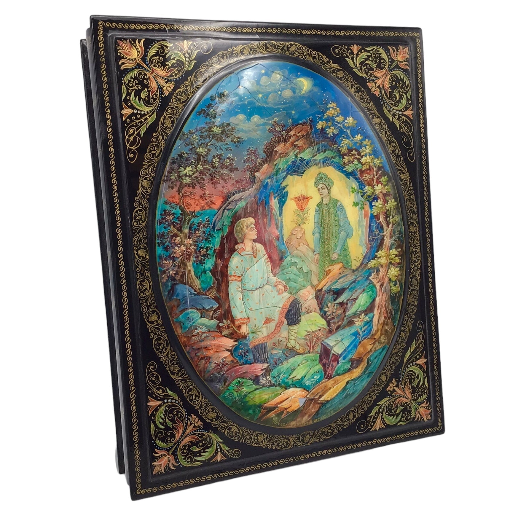 Russian Lacquered and Painted Papier-Mache Fairy Tale Box The Stone Flower