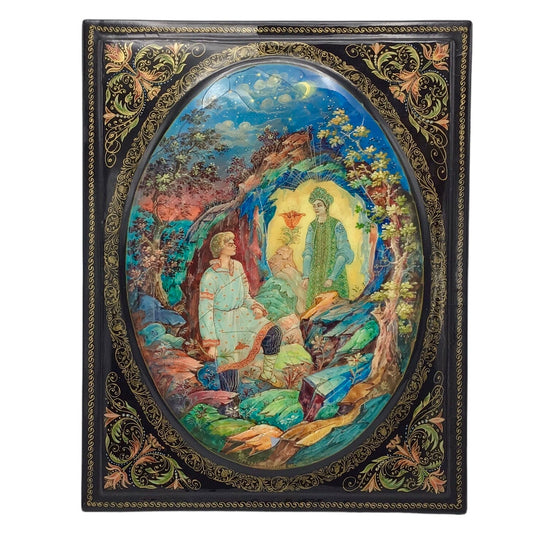 Russian Lacquered and Painted Papier-Mache Fairy Tale Box The Stone Flower