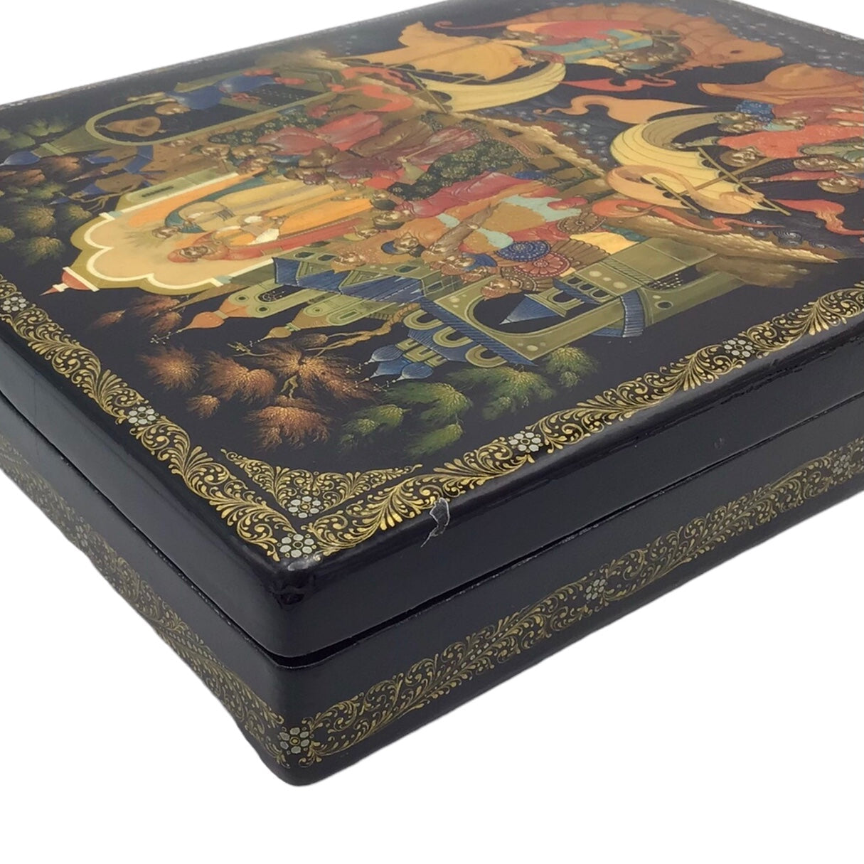 Russian Lacquered and Painted Papier-Mache Table Box, Signed Lower Right V. Kurilov