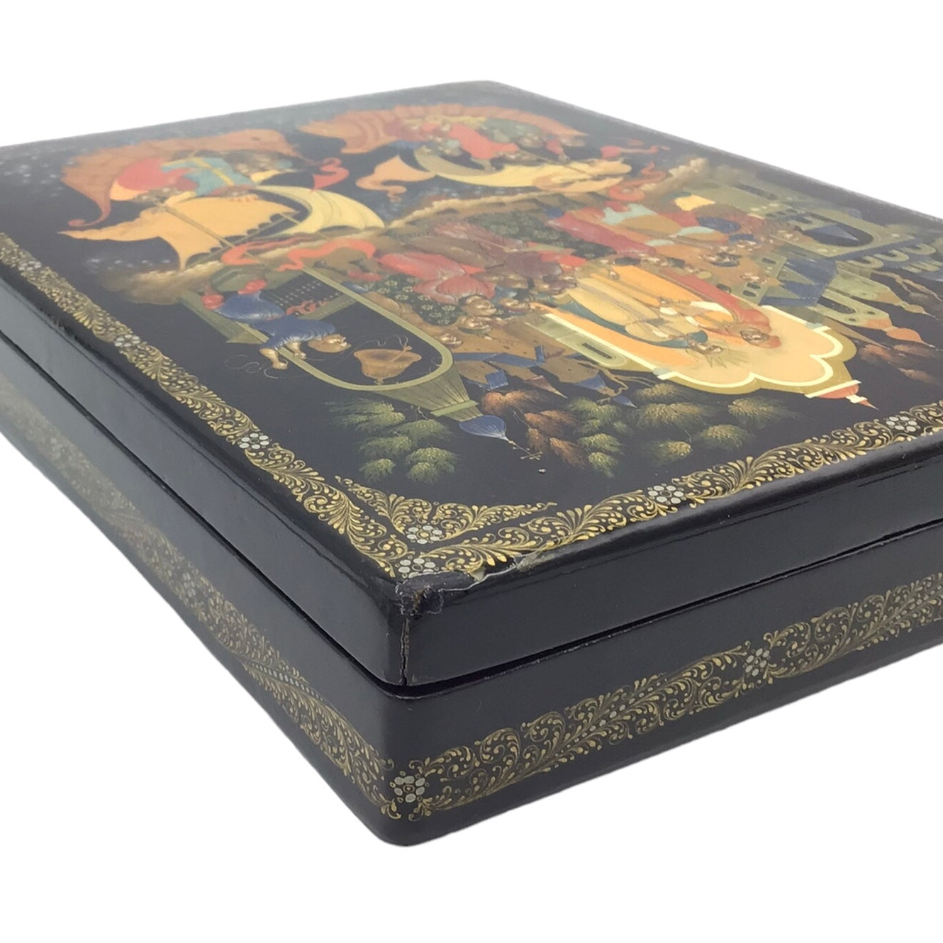 Russian Lacquered and Painted Papier-Mache Table Box, Signed Lower Right V. Kurilov