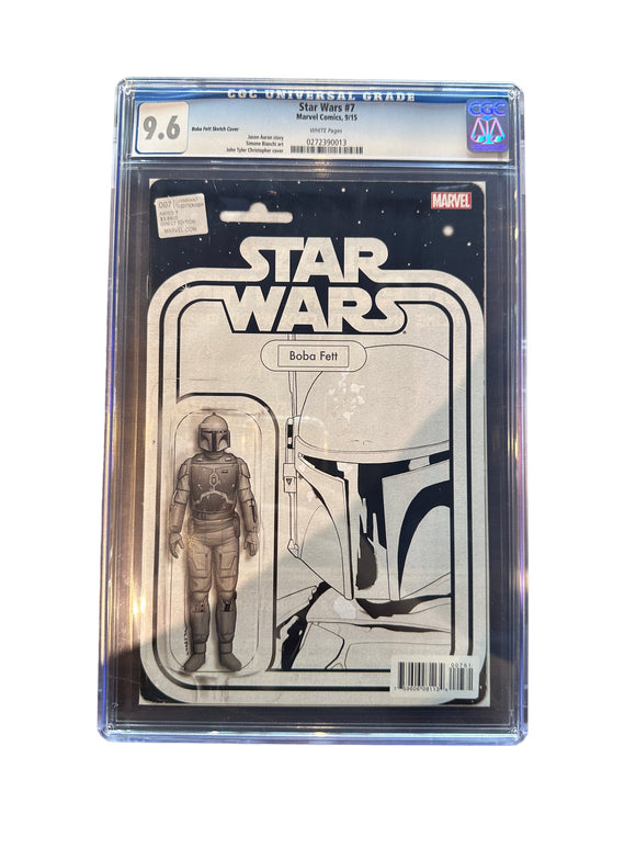 STAR WARS #7 - Boba Fett Sketch Action Figure Variant - Marvel 2015 - CGC 9.6