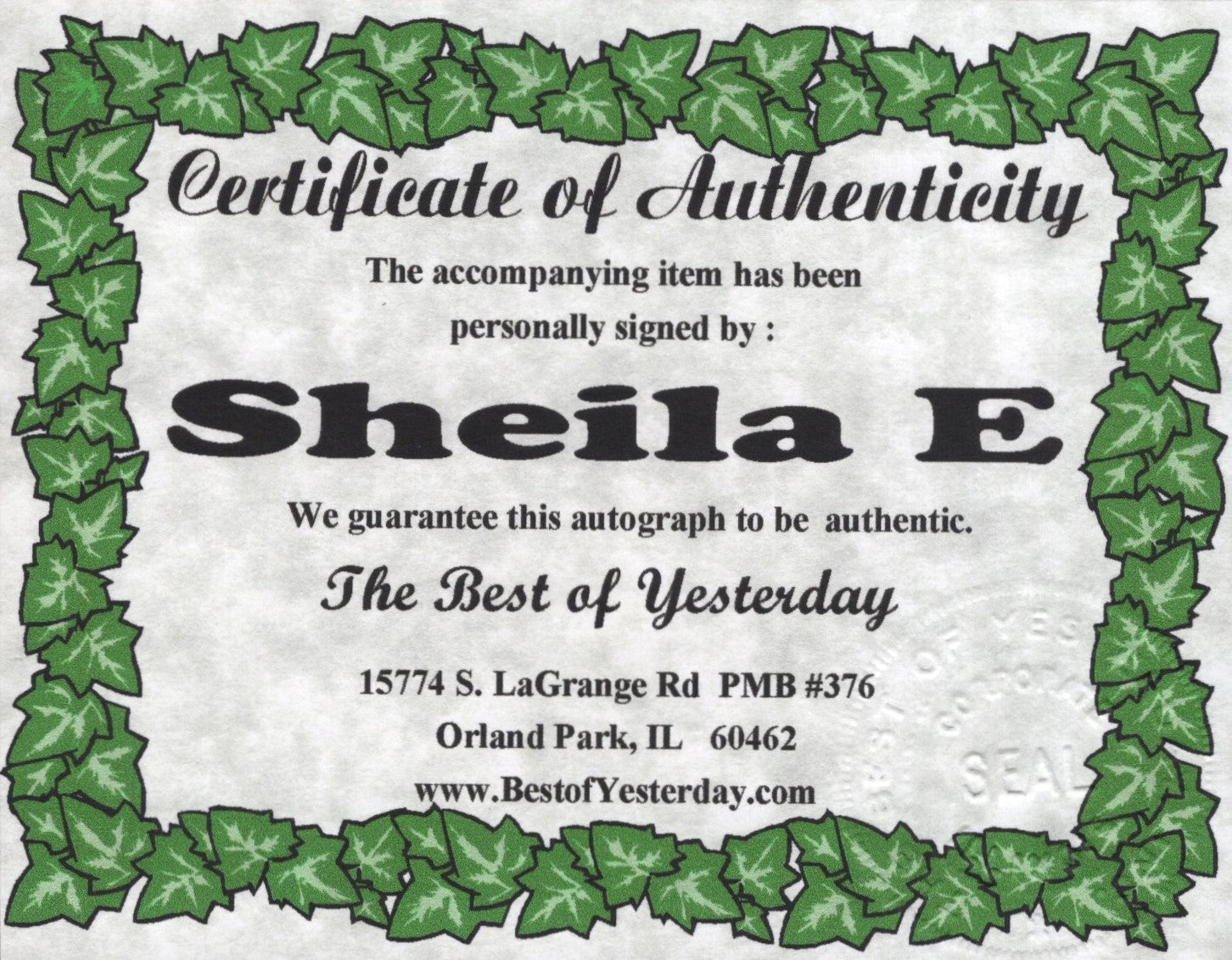 Sheila E. Signed Photo 8x10 Rare Early Promo JSA PSA Certified Collectible