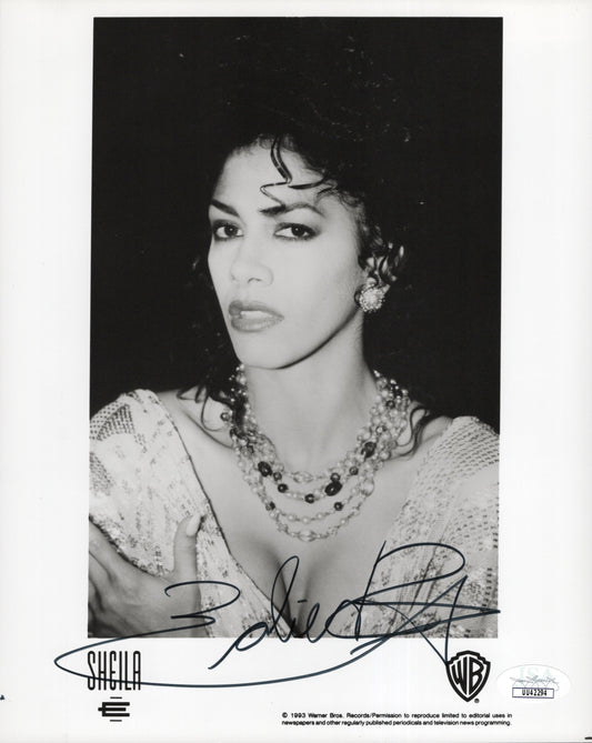 Sheila E. Signed Photo 8x10, Sheila E Autograph Drummer for Prince Very Rare Early B&W Promo for Warner Bros. with Amazing Signature with Star! One-of-a-kind! JSA and PSA Letter Double Certified Authentic UU42294