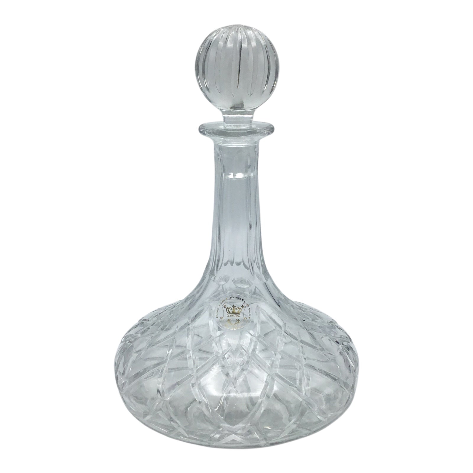 Soufflé-Bouche Crystal Decanter with Stopper – Hand Cut 24% Lead Crystal (With Original Box, Excellent Condition)