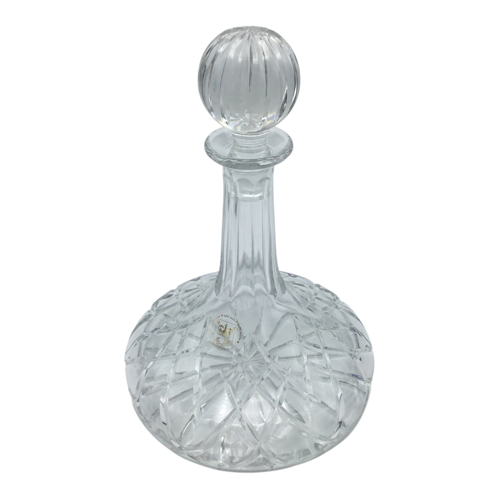 Soufflé-Bouche Crystal Decanter with Stopper – Hand Cut 24% Lead Crystal (With Original Box, Excellent Condition)