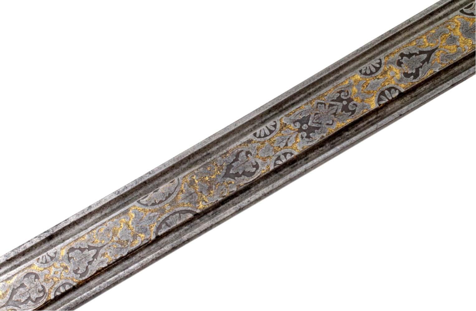 Spanish or Mexican 1880 Senior Officer's Sword with Ancestral 18th C. heavily silvered and gold overlaid Iron Hilt and Toledo Blade