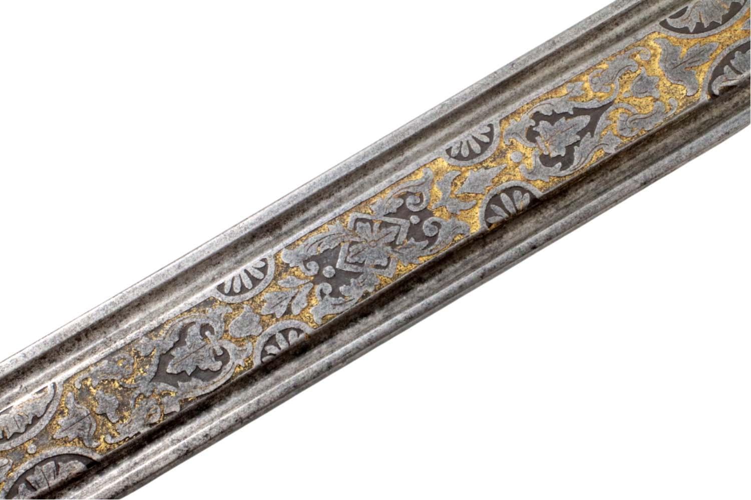 Spanish or Mexican 1880 Senior Officer's Sword with Ancestral 18th C. heavily silvered and gold overlaid Iron Hilt and Toledo Blade