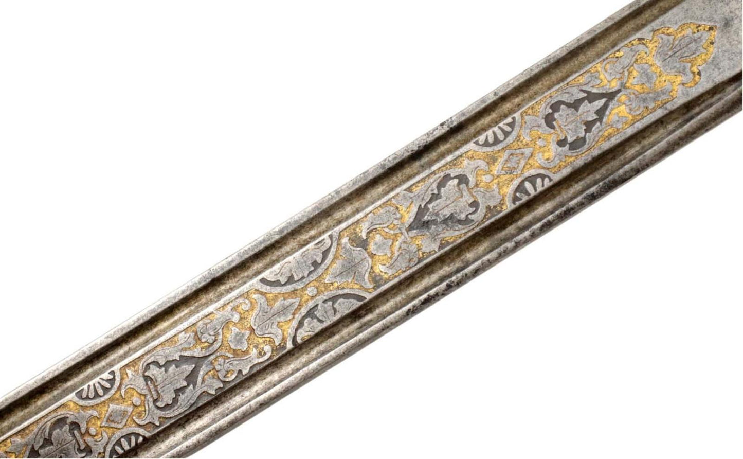 Spanish or Mexican 1880 Senior Officer's Sword with Ancestral 18th C. heavily silvered and gold overlaid Iron Hilt and Toledo Blade