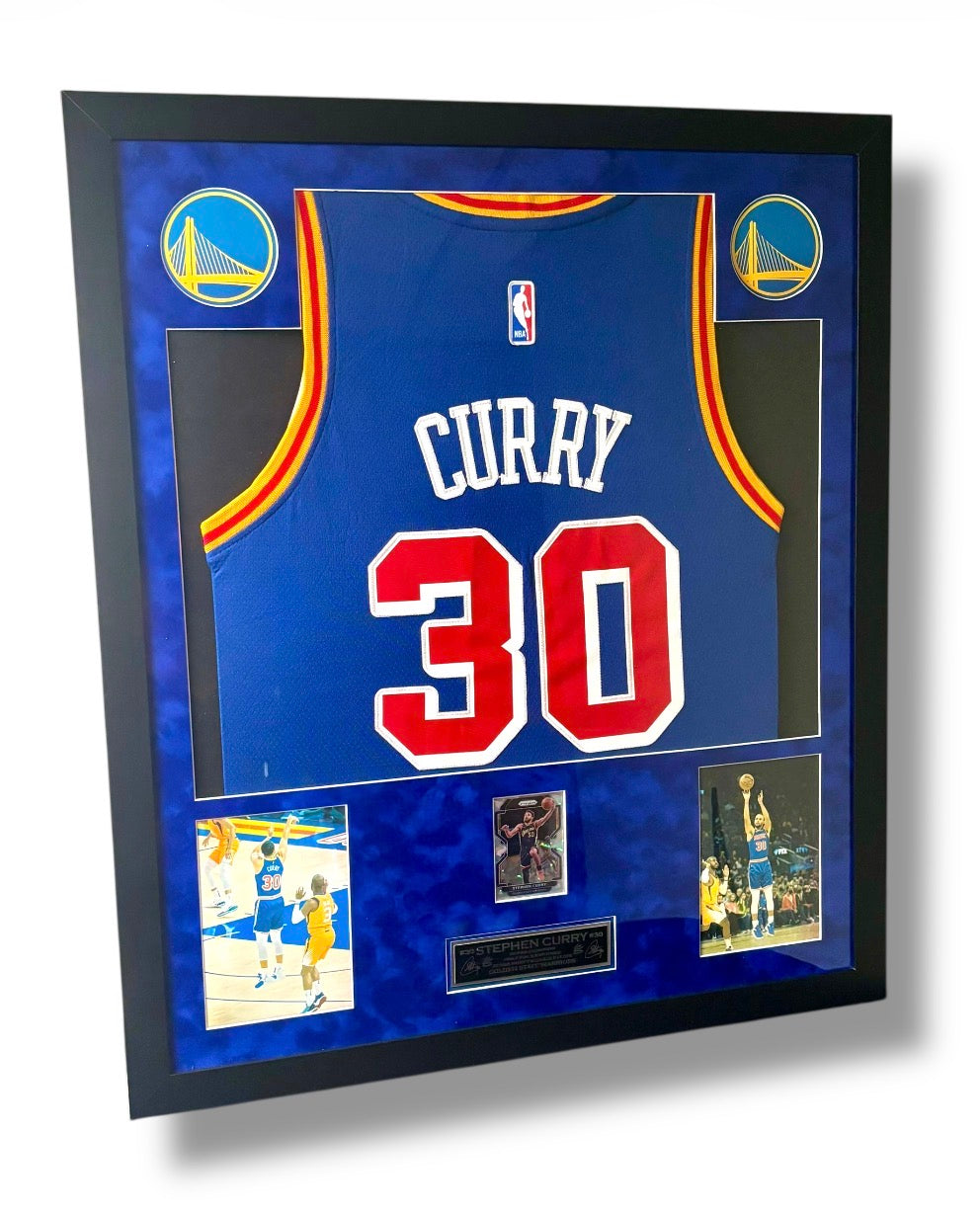 Stephen Curry Throwback Jersey w/ Ice Prizm Sports Card & Custom Name Plate
