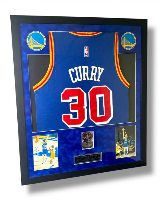 Stephen Curry Throwback Jersey w/ Ice Prizm Sports Card & Custom Name Plate