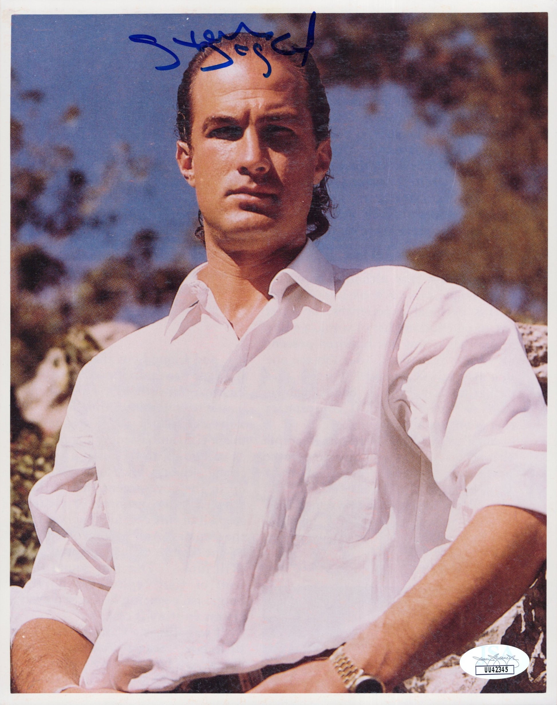 Steven Segal Signed Photo 8x10, Seteven Segal Autograph in White Shirt, JSA and PSA Letter Double Certified Authentic UU42345