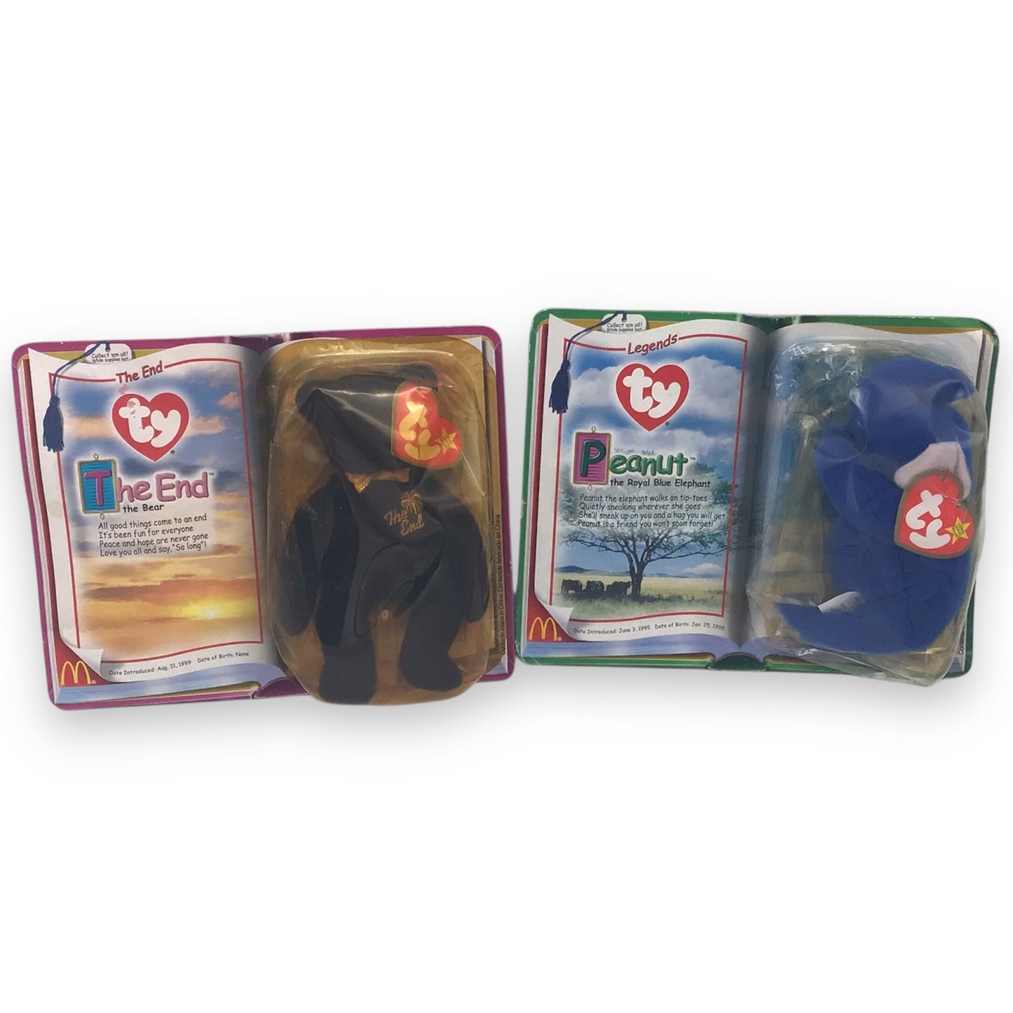Teenie Beanie Babies Pair: The End Bear & Peanut Elephant (McDonald's)