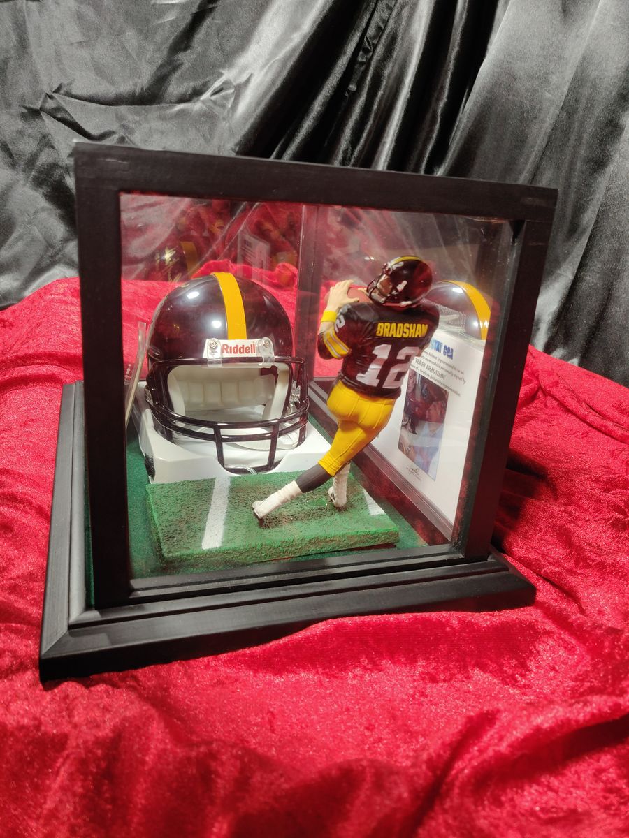 Terry Bradshaw Steelers Autograph Mini Helmet Shadowbox w/ Jersey Card + Figure