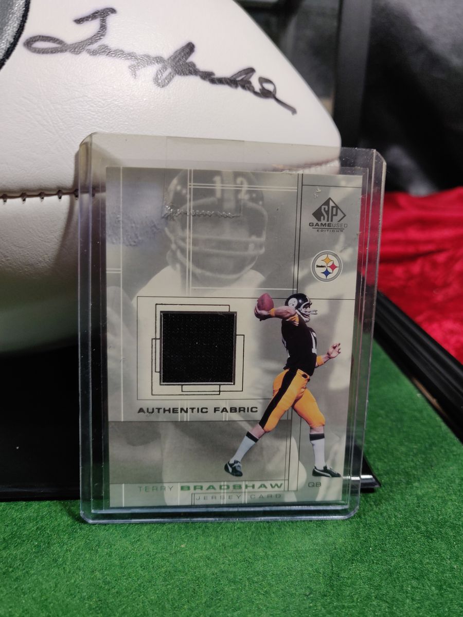 Terry Bradshaw Steelers Autographed Football Shadowbox with Card and Figure