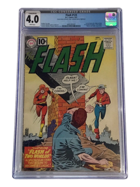 The Flash #123 (1961) - CGC 4.0 - 1st GA Flash in SA, origin of both! 1st mention of Earth 2!