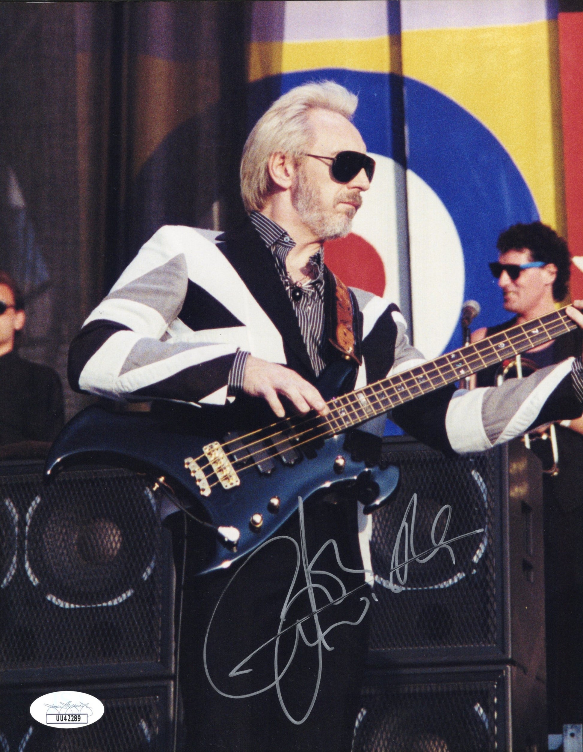 The Who John Entwistle Signed Photo 8x10, The John Entwistle Band with Roger Daltry in Background, JSA and PSA Letter Double Certified Authentic UU42289