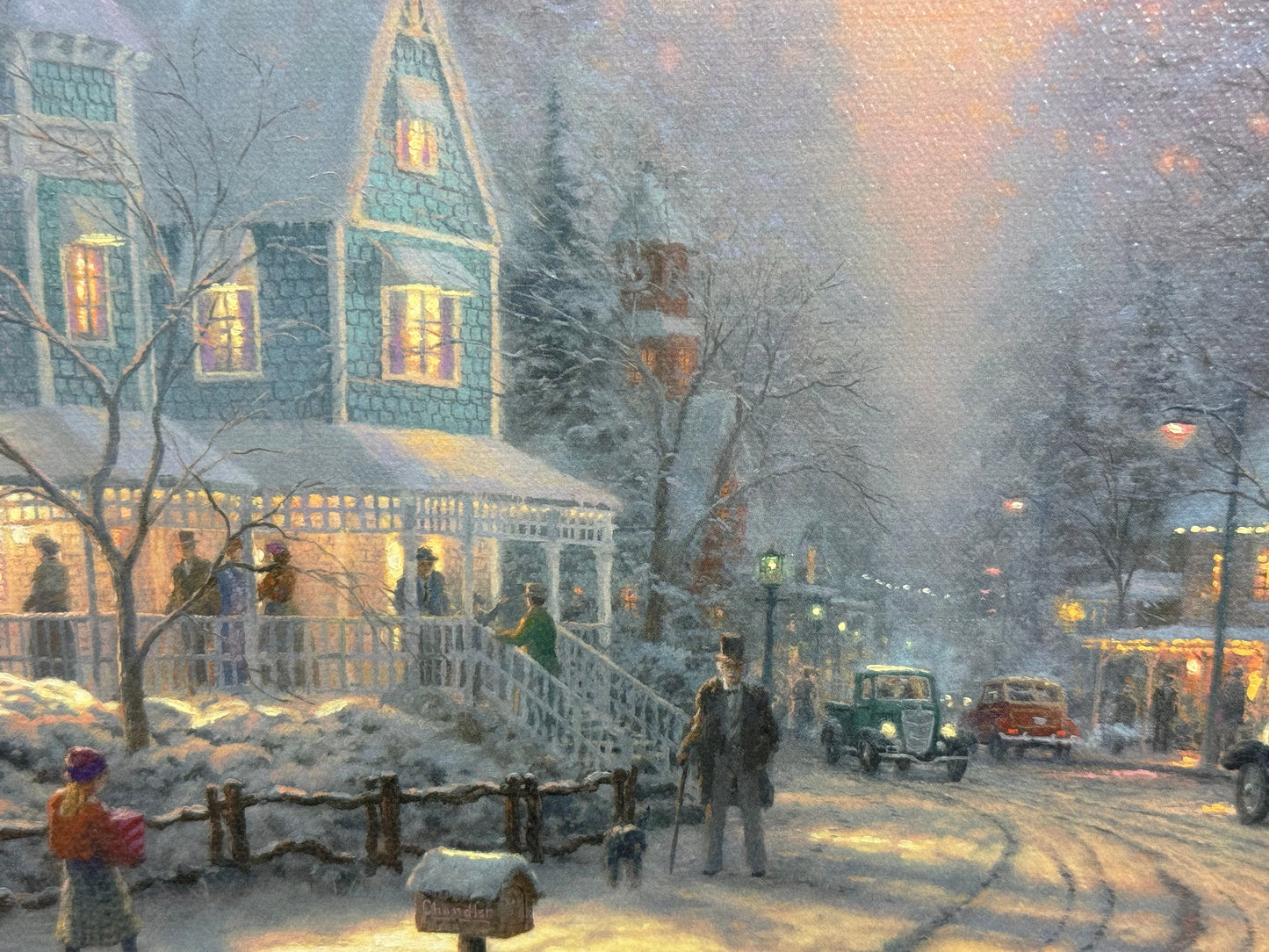 Thomas Kinkade A Holiday Gathering Christmas Cottage IX LE #380/6950 Framed Canvas