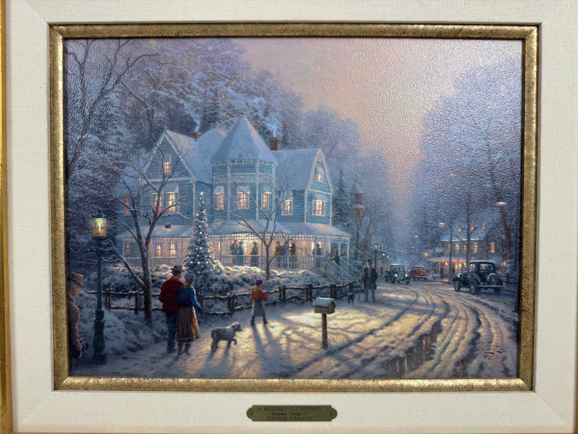 Thomas Kinkade A Holiday Gathering Christmas Cottage IX LE #380/6950 Framed Canvas